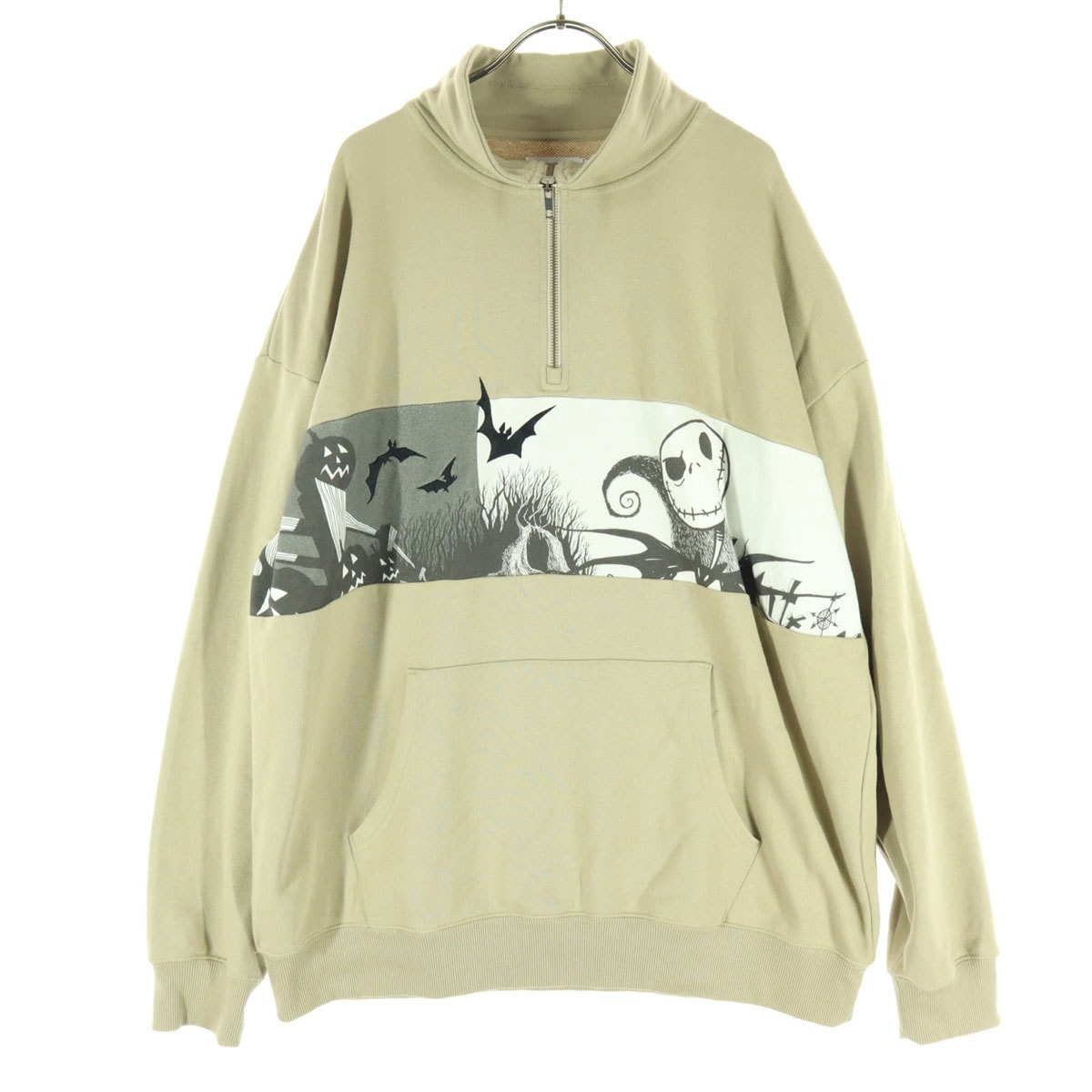 美品 graniph グラニフ ナイトメアー・ビフォア・クリスマス 長袖 ハーフジップ スウェット XL ベージュ