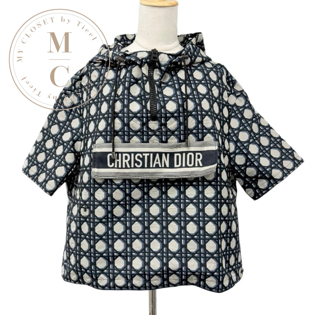 クリスチャンディオール CHRISTIAN DIOR トップス ポリエステル ネイビー グレー ブラック ショートスリーブ アノラック ロゴ ハーフジップ フーディ ジャケット