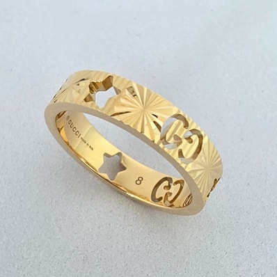 GUCCI グッチ アイコン スター インターロッキングG K18 750YG #8 7.5号 リング・指輪 K18イエローゴールド ゴールド レディース【中古】