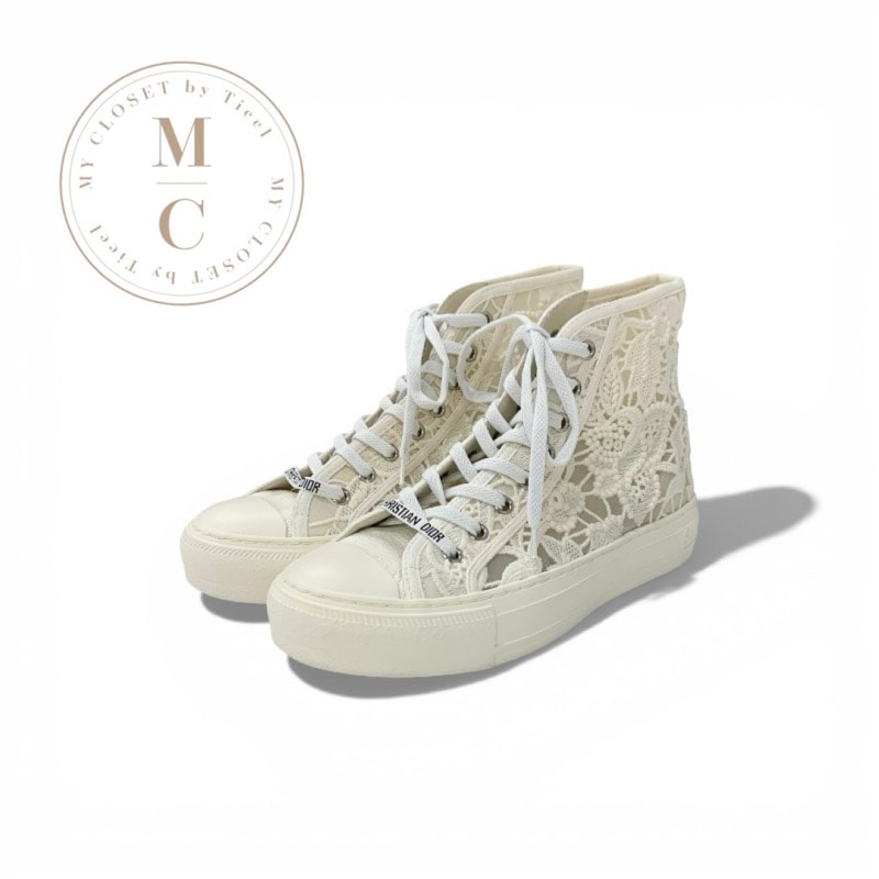 クリスチャンディオール CHRISTIAN DIOR WALK'N'DIOR スニーカー 靴 シューズ ファブリック メッシュ レザー ホワイト ロゴ レース ハイカットスニーカー