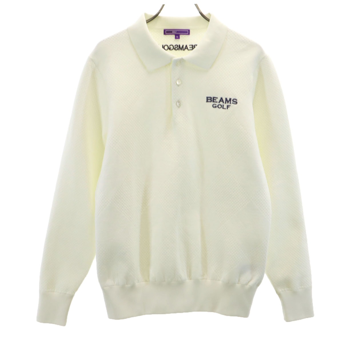 BEAMS GOLF ビームスゴルフ シャドーアーガイル 長袖 ニット ポロシャツ M オフホワイト
