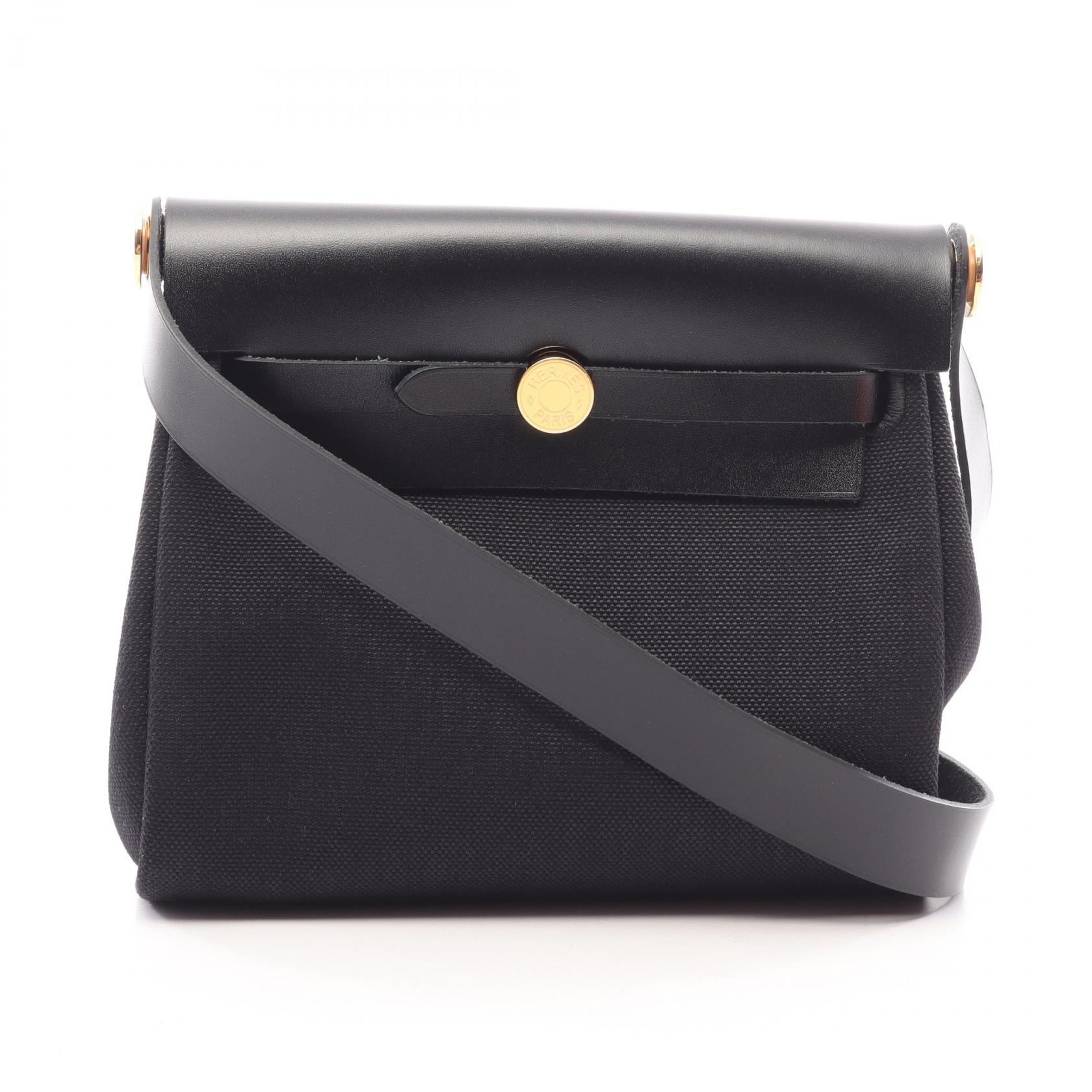 エルメス HERMES エールバッグジップ ミニ ショルダーバッグ バッグ キャンバス レザー トワルミリタリー / ヴァッシュハンター トワルミリタリー レディース ブラック系 086430CC 【中古】