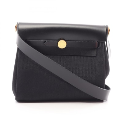 エルメス HERMES エールバッグジップ ミニ ショルダーバッグ バッグ キャンバス レザー トワルミリタリー / ヴァッシュハンター トワルミリタリー レディース ブラック系 086430CC 【中古】