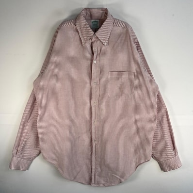 古着 70's/70年代 ヴィンテージ ブルックスブラザーズ Brooks Brothers 長袖シャツ 6ボタン BROOKS WEAVE ボタンダウン L レッド系 ストライプ メンズ