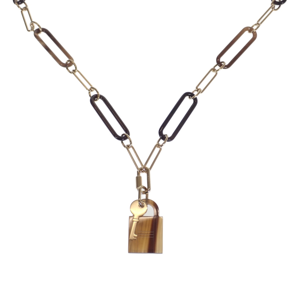 エルメス HERMES アミュレット パドロックGM  ネックレス バッファローホーン ブラウン ゴールド レディース【中古】【SAランク】