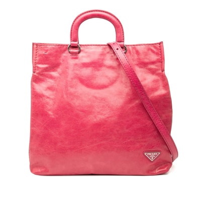 プラダ 三角ロゴプレート ハンドバッグ ショルダーバッグ 2WAY ピンク レザー レディース PRADA 【中古】