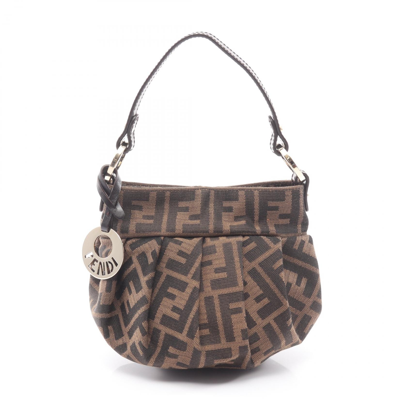 フェンディ FENDI ズッカ ハンドバッグ バッグ キャンバス レザー レディース ブラウン系 8BK044 【中古】