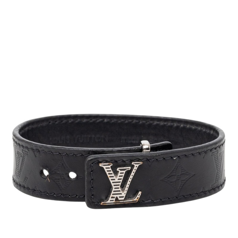 ルイ ヴィトン モノグラム LV スリム シャドウ ブレスレット サイズ19 M4165 ブラック レザー レディース LOUIS VUITTON 【中古】