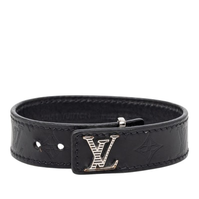 ルイ ヴィトン モノグラム LV スリム シャドウ ブレスレット サイズ19 M4165 ブラック レザー レディース LOUIS VUITTON 【中古】