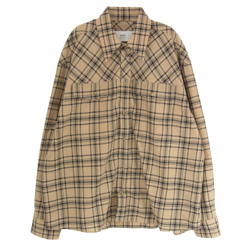AMI PARIS アミパリス 長袖シャツ USH777 ウール チェック ランバージャック チェック柄 長袖 シャツ ブラウン系 M【美品】【中古】