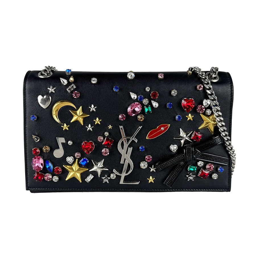 サンローラン SAINT LAURENT ショルダーバッグ ケイト レザー/メタル/ビジュー ブラック レディース 364051【中古】 z10959