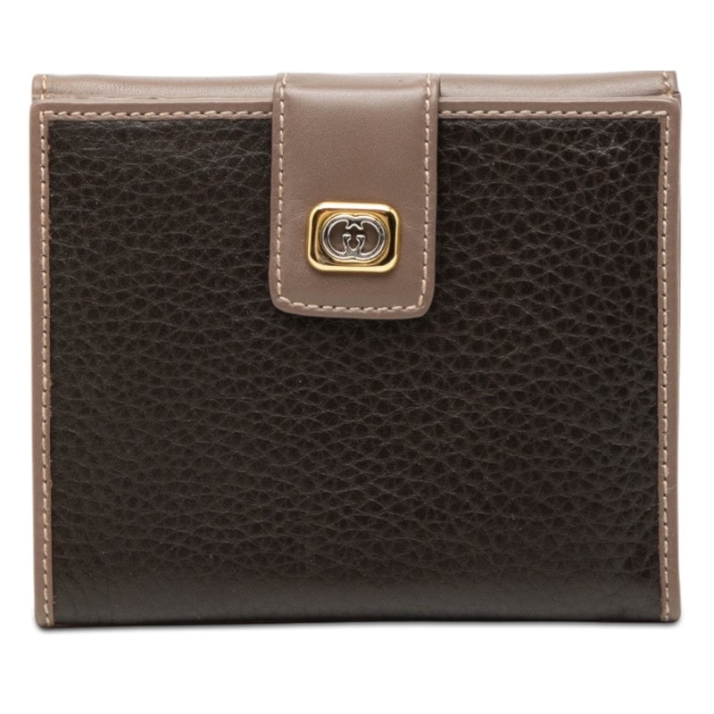 グッチ オールドグッチ 二つ折り財布 035 959 0322 ブラック ブラウン レザー レディース GUCCI 【中古】