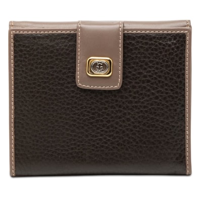 グッチ オールドグッチ 二つ折り財布 035 959 0322 ブラック ブラウン レザー レディース GUCCI 【中古】