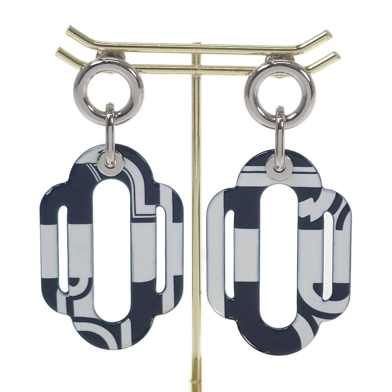 エルメス HERMES アトラージュソリッド ピアス エナメル ネイビー ホワイト シルバー金具 レディース【中古】【Aランク】