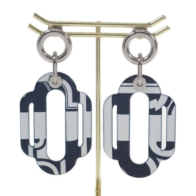 エルメス HERMES アトラージュソリッド ピアス エナメル ネイビー ホワイト シルバー金具 レディース【中古】【Aランク】