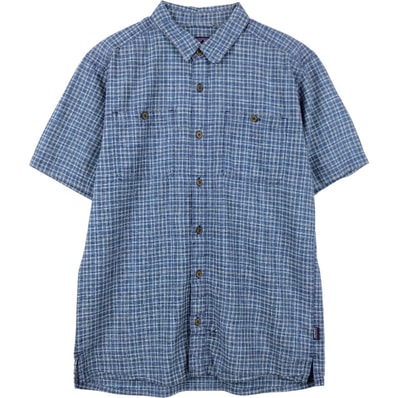 古着 パタゴニア Patagonia バックステップシャツ 53139SP18 チェック柄 半袖 コットン×ヘンプシャツ ボックスシャツ メンズM相当/eaa659112