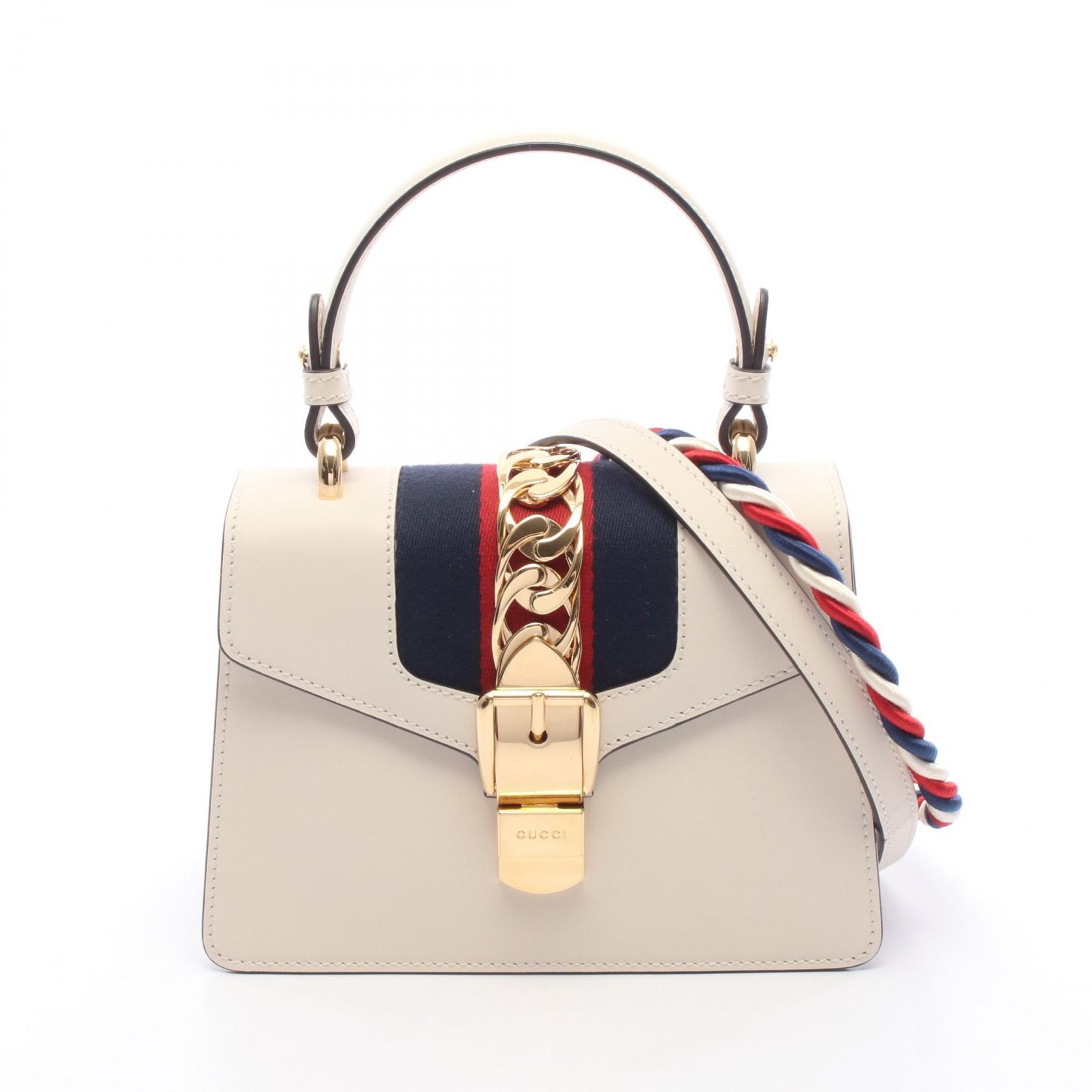グッチ GUCCI シルヴィ シェリーライン 2WAY ハンドバッグ バッグ レザー レディース ホワイト系 / レッド系 / ネイビー系 470270 【中古】