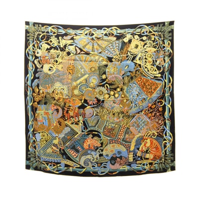 エルメス HERMES カレ90 AU FIL DU CARRE スカーフ 衣料品 シルク シルク レディース ブラック系 / マルチカラー 【中古】