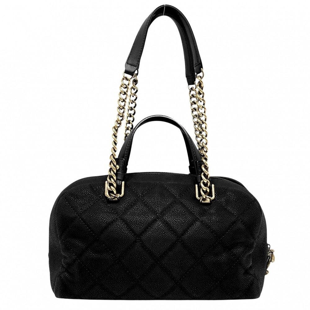 CHANEL シャネル 2WAY マトラッセ ココマーク ハンドバッグ ショルダーバッグ ボウリングバッグ 17****** レザー ブラック 黒 ゴールド金具 レディース【中古品】