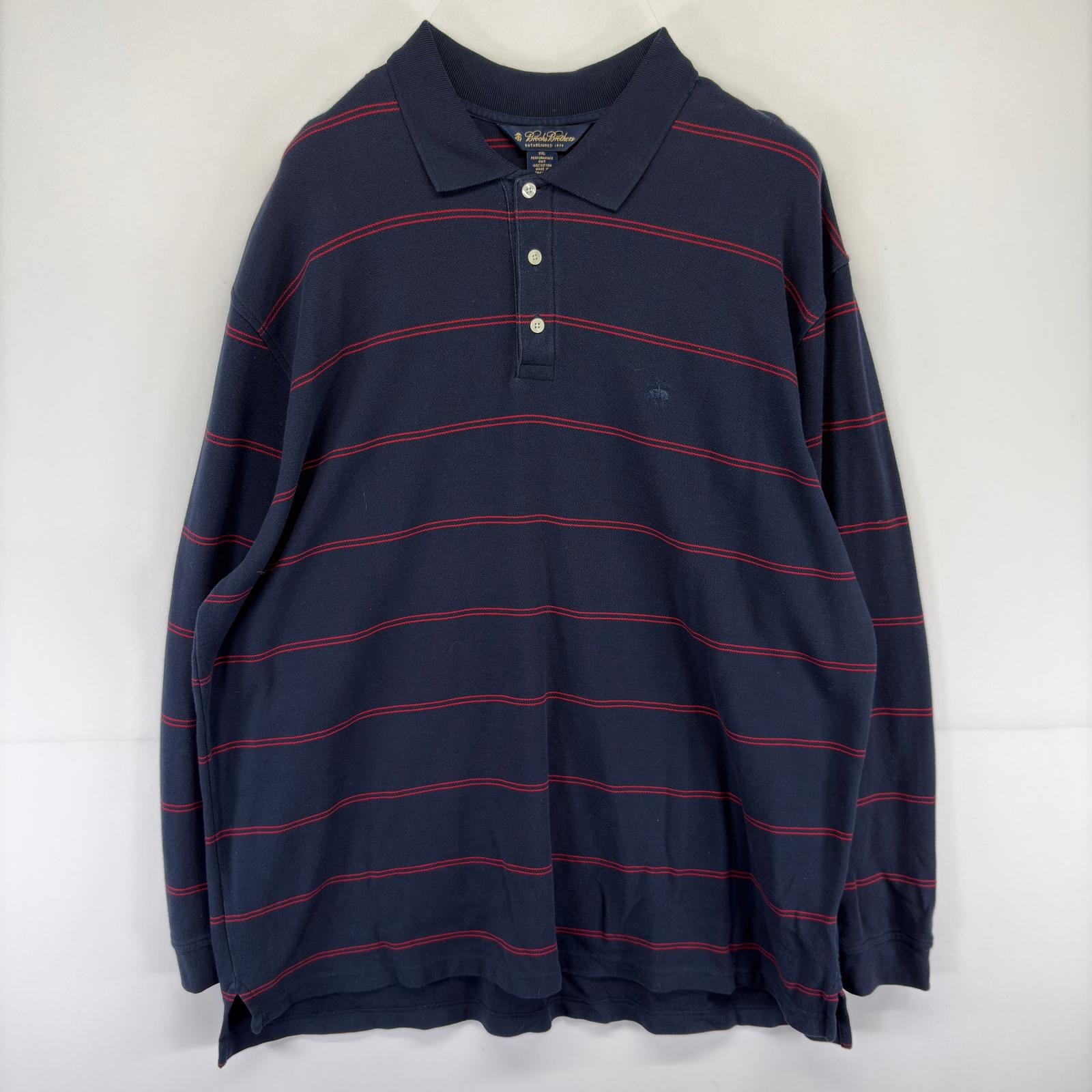 古着 ブルックスブラザーズ Brooks Brothers 長袖シャツ ワンポイントロゴ 大きいサイズ ポロシャツ 2XL  ダークネイビー系 メンズ