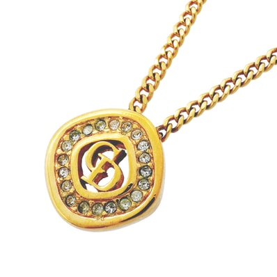 ★SALE【6jgb0076】クリスチャンディオール ネックレス CDロゴ GPメッキ ラインストーン ゴールド【中古】レディース