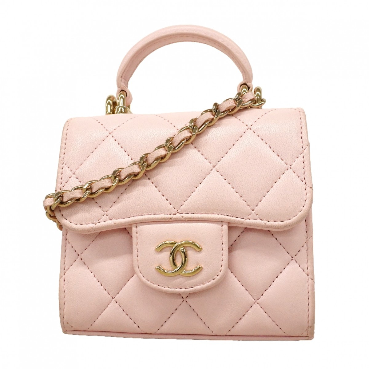 【6db2132-k】シャネル ハンドバッグ マトラッセ ラムスキン ピンク シャンパンゴールド金具 2wayバッグ【中古】レディース