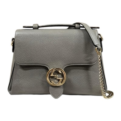 グッチ アウトレット品 インターロッキング ショルダーバッグ レザー 510302 グレー レディース GUCCI 中古