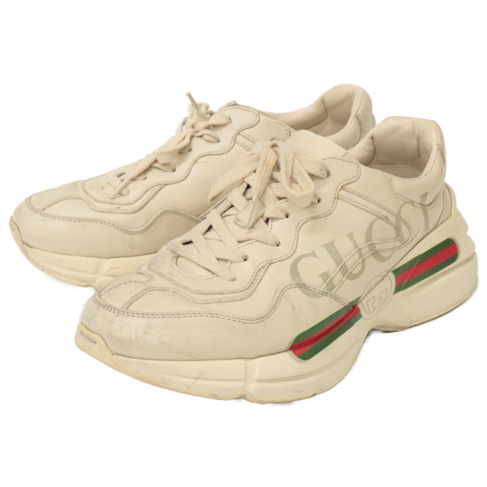 グッチ 500877 ライトン グッチ ロゴ レザー スニーカー 6 1/2