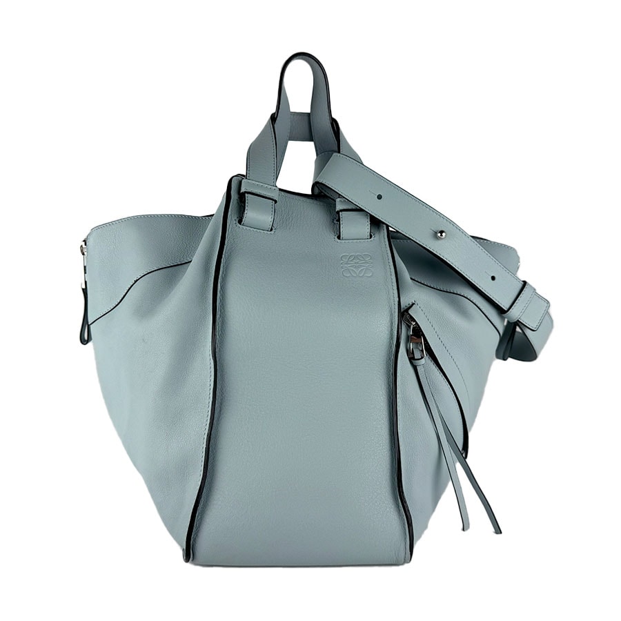 ロエベ LOEWE ハンドバッグ ショルダーバッグ ハンモック ミディアム レザー ライトブルー シルバー レディース【中古】 z10912