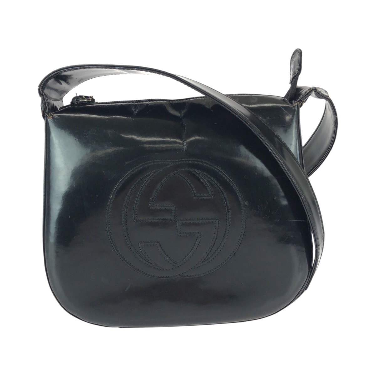 GUCCI グッチ インターロッキング ブラック 黒 エナメル ショルダーバッグ ワンショルダー 601099 【中古】