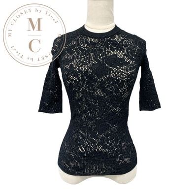 ルイヴィトン LOUIS VUITTON トップス レーヨン ブラック 黒 未使用 レース 五分袖