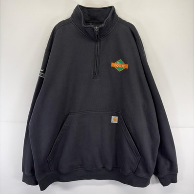 古着 カーハート Carhartt スウェット ハーフジップ ポケット 大きいサイズ プルオーバー トレーナー ワンポイント 3XL ブラック メンズ