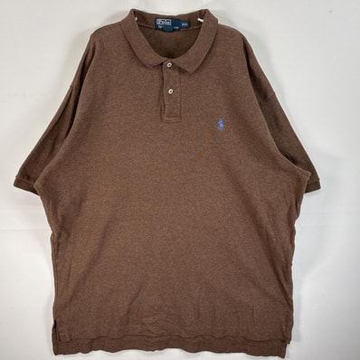 古着 90's/90年代 ポロバイラルフローレン Polo by Ralph Lauren 半袖 ポロシャツ ロゴ 刺繍 大きいサイズ 2ボタン 14041 ブラウン 無地 メンズ