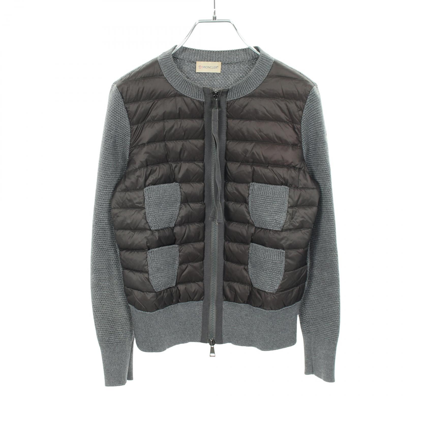 モンクレール MONCLER ニット切替 ダウンジャケット 衣料品 アウター ナイロン ウール レディース グレー系 9474800 【中古】