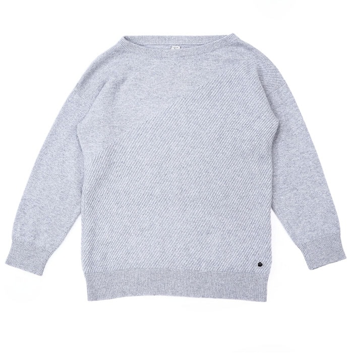 【美品】 エルメス 2018AW カシミヤ100% クルーネックニット セーター ミドルゲージ 切り替え ニット レディース グレー 36 HERMES