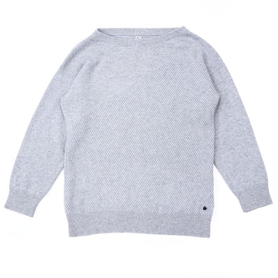 【美品】 エルメス 2018AW カシミヤ100% クルーネックニット セーター ミドルゲージ 切り替え ニット レディース グレー 36 HERMES