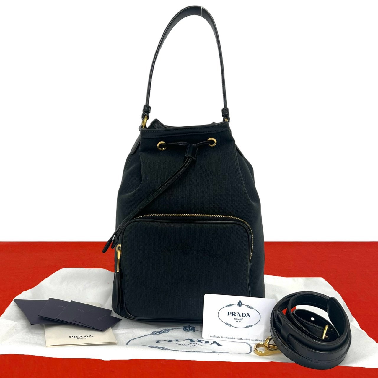 PRADA プラダ ロゴ キャンバス レザー ショルダーバッグ ブラック
 11359