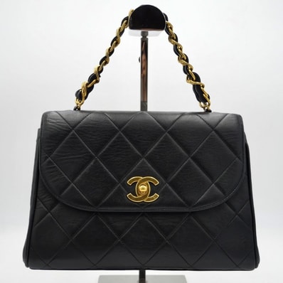 CHANEL(シャネル)マトラッセ ラウンドフラップ ヴィンテージ チェーンハンドバッグ ショルダーバッグ ラムスキン ブラック ゴールド レディース【中古】