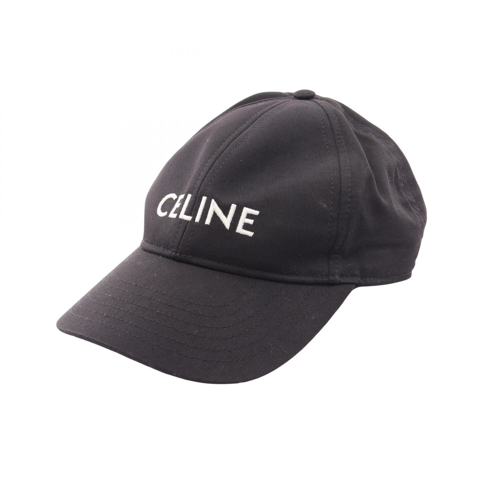 セリーヌ CELINE ロゴ刺繍 ベースボール キャップ 帽子 コットン ポリエステル メンズ レディース ブラック系 2AUS9242N 【中古】