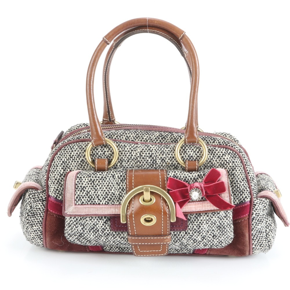 ■極美品 コーチ ツイード ターンロック 8F03 ハンドバッグ