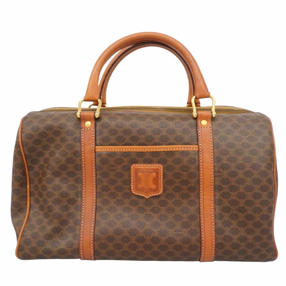 ★SALE【6db1011-k】セリーヌ ハンドバッグ マカダム PVC ブラウン ゴールド金具【中古】レディース