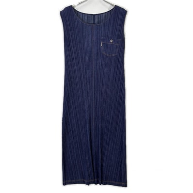 プリーツプリーズ ブルー PP81-JH448 デニム転写 ノースリーブワンピース 5