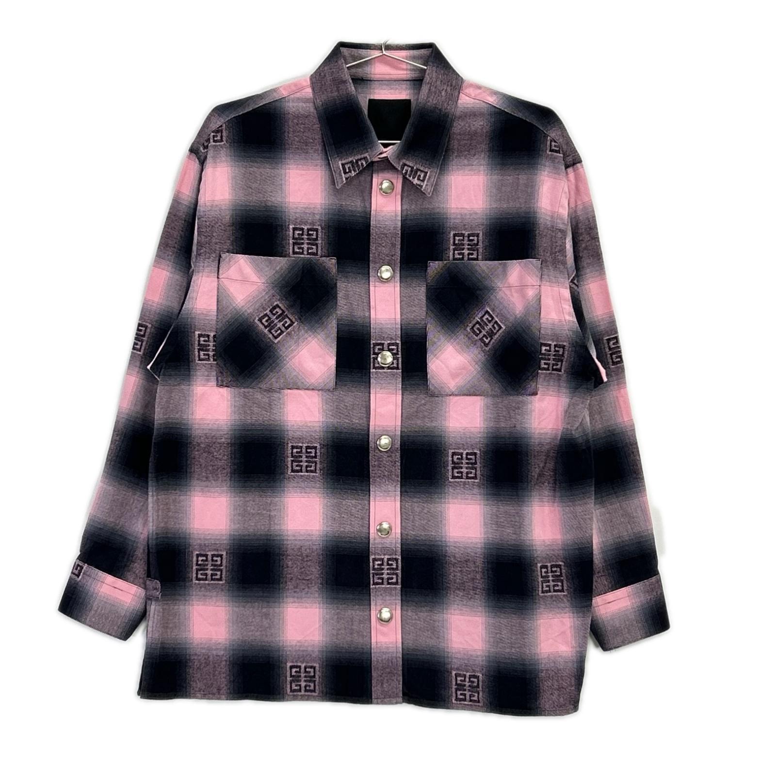 ジバンシー BM60VZ13R9 23SS ブラック×ピンク 4G Logo Check Shirt 39