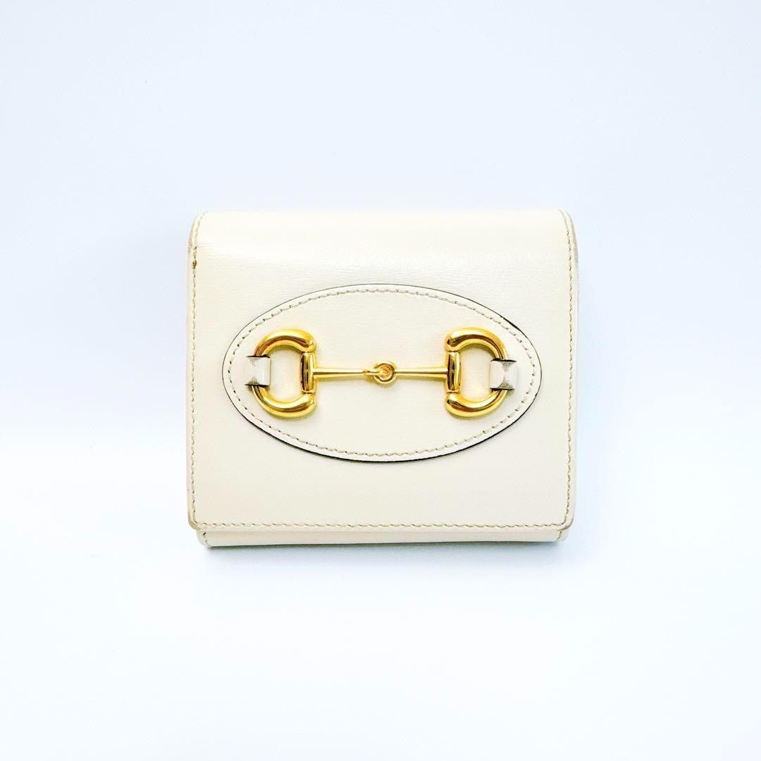 グッチ ホースビット 1955 二つ折り財布 レディース ベージュ レザー 美品