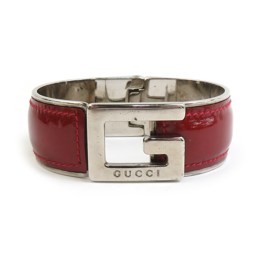 グッチ GUCCI ブレスレット メタル/パテントレザー レッド×シルバー ユニセックス【中古】 r10795a