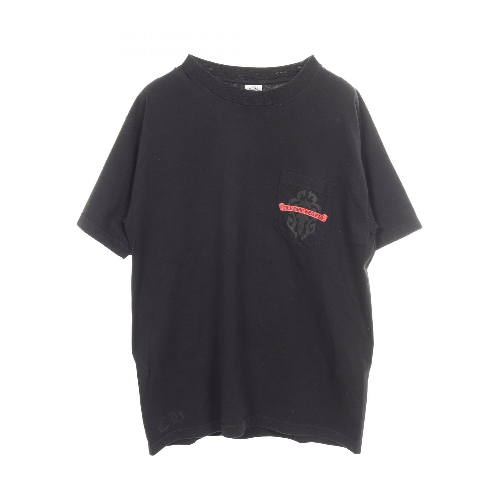 クロムハーツ CHROME HEARTS ヴァインダガー バックプリント ポケット付き 半袖Tシャツ 衣料品 トップス コットン メンズ ブラック系 【中古】