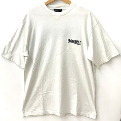 BALENCIAGA MENS Political Campaign T-shirt Large Fit "White/Black/Blue"