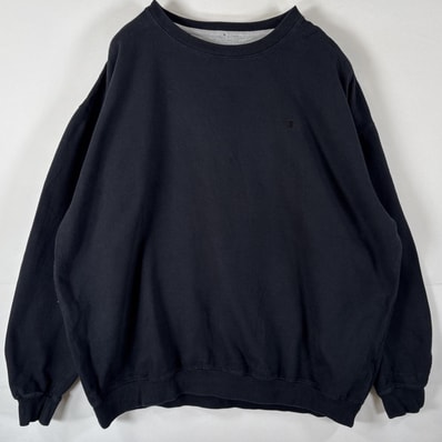 古着 チャンピオン Champion スウェット トレーナー 大きいサイズ プルオーバー ワンポイントロゴ刺繍 ワッペン 3XLT ブラック メンズ