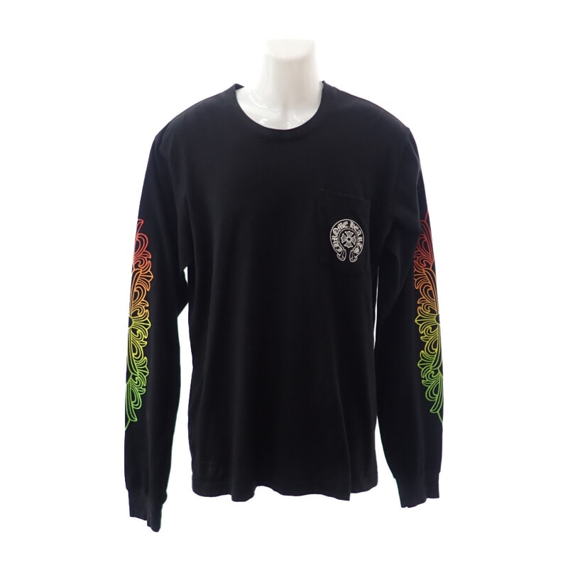 クロムハーツ CHROME HEARTS マルチカラーグラデーション フローラルクロス ロングスリーブトップス L 長袖Tシャツ コットン ブラック メンズ【中古】【Bランク】