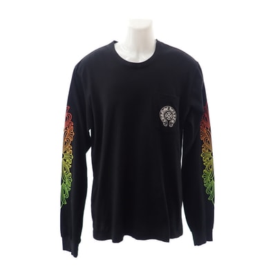 クロムハーツ CHROME HEARTS マルチカラーグラデーション フローラルクロス ロングスリーブトップス L 長袖Tシャツ コットン ブラック メンズ【中古】【Bランク】